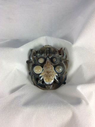 Rare Chinese Hand Carved AppliquÉ Agate In The Form Of A Demon Mask /netsuke