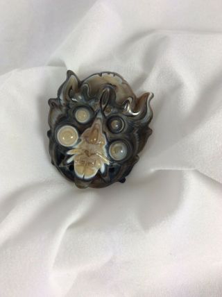 RARE CHINESE HAND CARVED APPLIQUÉ AGATE IN THE FORM OF A DEMON MASK /NETSUKE 4