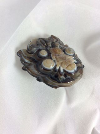 RARE CHINESE HAND CARVED APPLIQUÉ AGATE IN THE FORM OF A DEMON MASK /NETSUKE 7