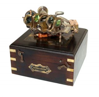 Antique Brass Nautical Sextant J.  Scott London With Handmade Wooden Box Gift 2