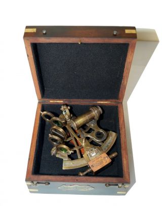 Antique Brass Nautical Sextant J.  Scott London With Handmade Wooden Box Gift 3