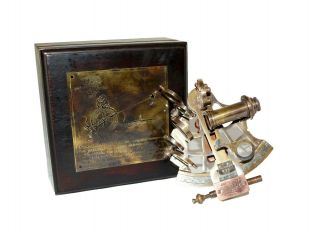 Antique Brass Nautical Sextant J.  Scott London With Handmade Wooden Box Gift 4