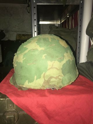 US Post WW2 WWII Korea Vietnam War Era M1 Helmet - Swivel Bale - Rear Seam - 4