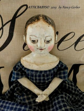 14 " Izannah Walker Styl Folk Art Primitive Doll Early Indigo Homespun Atticbabys