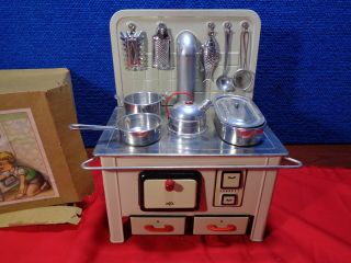 Antique Toy Tin Litho Toy Kitchen Stove Range Kitchen Set Toy Oven