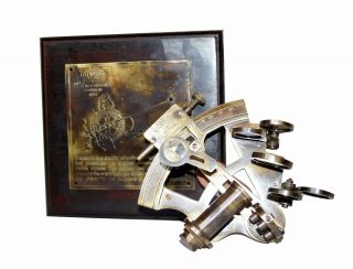 Antique Solid Brass Nautical 4 " Sextant Navigation Marine With Wooden Box Item