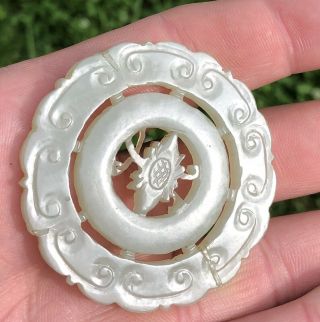 Chinese Possibly Qing Period Carved White Jade Antique Spinning Pendant