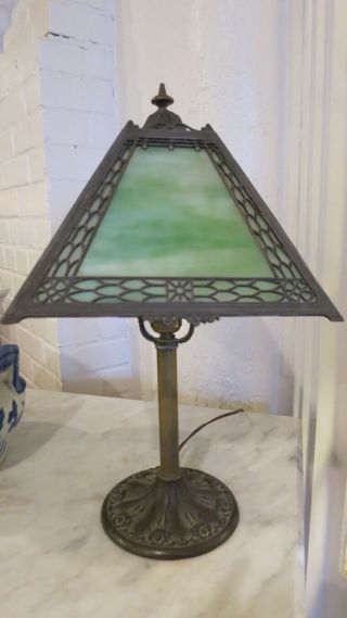 Vintage Signed Miller Lamp With Slag Glass Shade