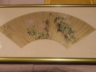 1886 Antique Chinese Fine Painting On Fan Chop Mark And Wax Seal