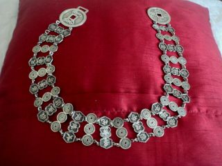 Export Solid Chinese Silver Hallmarked Maker Wa Coin Belt 77cms / 26inches Long