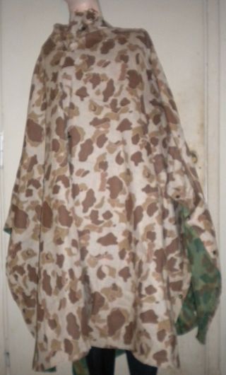 U.  S.  ARMY : - RARE - WWII U.  S.  M.  C.  FROG CAMO REVERSIBLE PONCHO or TENT 3