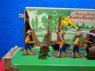 Antique Toy Tin Litho Mechanical Toy Kiddie Kamp Boy Scout Toy & Girl Scout