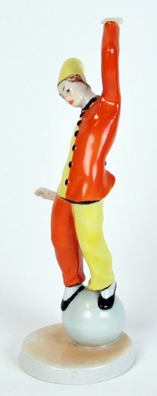 Antique Art Deco Clown Pierrot Harlequin Figurine Acrobat on Ball Porcelain 2