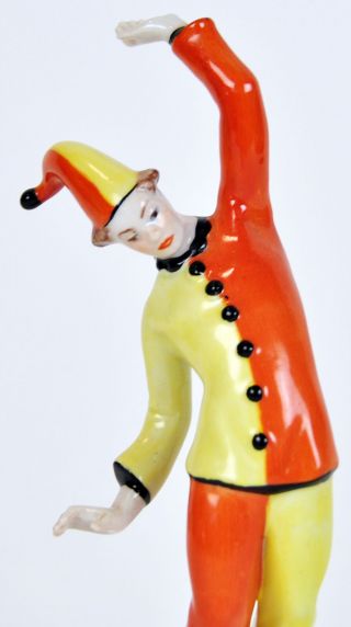 Antique Art Deco Clown Pierrot Harlequin Figurine Acrobat on Ball Porcelain 5
