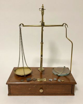 Antique Victorian Travelling Brass Apothecary Chemist Scales & Weights