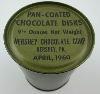 Vintage 1960 C Ration Pan Coated Chocolate Disks 9 1/2 Ounces Net Can Hershey 1