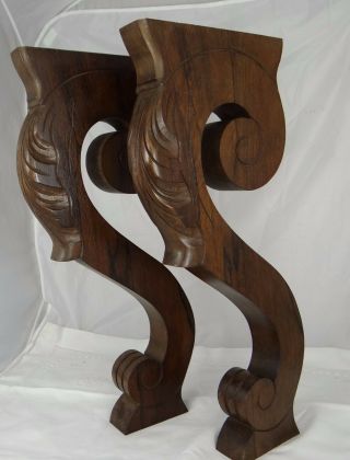 21 " Pair French Carved Wood Cabinet Support Shelf Rosewood,  Corbels/pilars