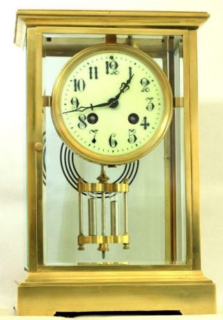 Japy Freres 8 Day Crystal Regulator Four Glass Mantle Clock Harris & Harrington