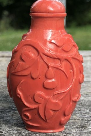 Estate Old House Chinese Antique Red Coral Snuff Bottle Asian China