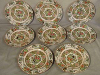 Set 8 Antique 10 " Chinese Export Rose Canton Porcelain Dinner Plates