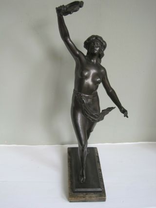 Art Deco Bronze Figurine Woman With Tambourine