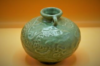 14th Century - RARE Chinese Yuan,  CELADON,  5 Claw Dragon POT Jarlet Vase 11