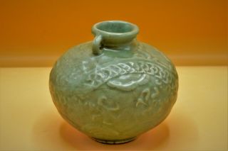14th Century - RARE Chinese Yuan,  CELADON,  5 Claw Dragon POT Jarlet Vase 5