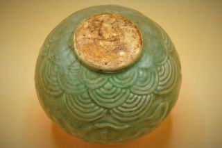 14th Century - RARE Chinese Yuan,  CELADON,  5 Claw Dragon POT Jarlet Vase 7