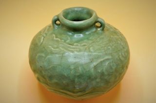 14th Century - RARE Chinese Yuan,  CELADON,  5 Claw Dragon POT Jarlet Vase 9