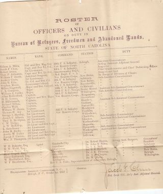 1867 Roster Officers & Civilians,  Bureau Of Refugees & Freedmen,  North Carolina