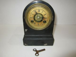 Antique The Terry Clock Co Waterbury Conn Miniature Mantel Clock With Alarm