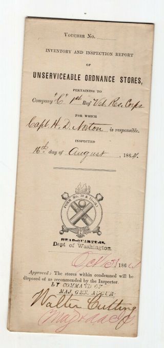 1864 Capt Norton Document Unserviceable Muskets