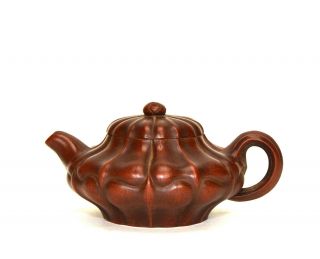 Vintage Chinese Yixing Zisha Purple Clay Melon Form Ceramic Teapot