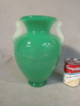 Large Steuben 10 " Jade & Alabaster Art Glass Urn / Handled Vase - Signed