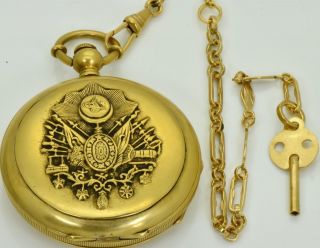 Rare Antique Ottoman Pasha Award 18k Gold Plated Silver Watch.  Tughra Case&dial