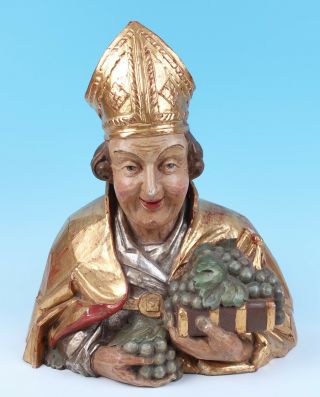 Large Antique Italian Gilt Gesso Carved Wood Saint Bishop Bust Sculpture Statue 11