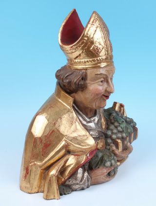 Large Antique Italian Gilt Gesso Carved Wood Saint Bishop Bust Sculpture Statue 3