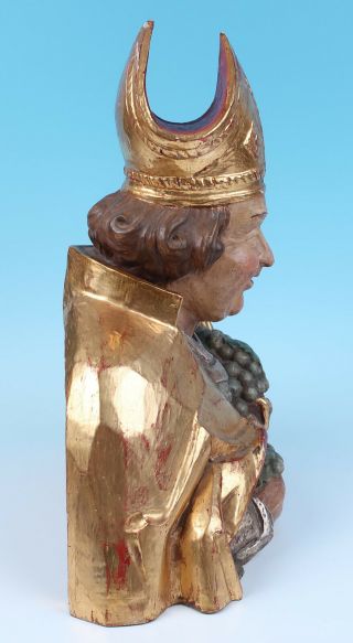 Large Antique Italian Gilt Gesso Carved Wood Saint Bishop Bust Sculpture Statue 4