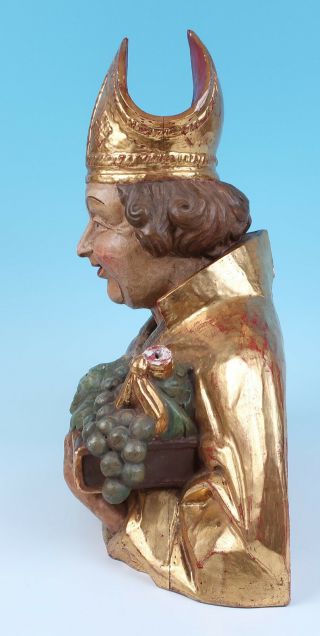 Large Antique Italian Gilt Gesso Carved Wood Saint Bishop Bust Sculpture Statue 6