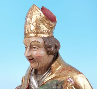 Large Antique Italian Gilt Gesso Carved Wood Saint Bishop Bust Sculpture Statue 7