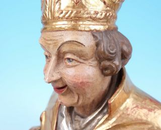 Large Antique Italian Gilt Gesso Carved Wood Saint Bishop Bust Sculpture Statue 8