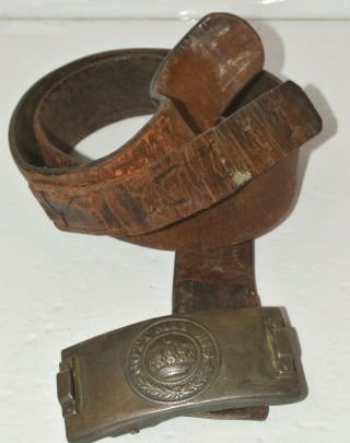 Antique Wwi German Prussian Leather Belt & Buckle Gott Mit Uns God With Us