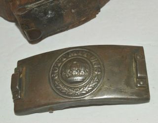 Antique WWI German Prussian Leather Belt & Buckle Gott Mit Uns God With Us 3