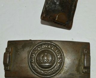 Antique WWI German Prussian Leather Belt & Buckle Gott Mit Uns God With Us 5