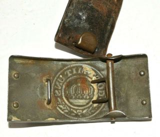 Antique WWI German Prussian Leather Belt & Buckle Gott Mit Uns God With Us 6