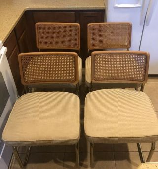 Vintage Italian Cesca Gold Chrome Cane Wicker Back Cushion 4 Dinning Chairs