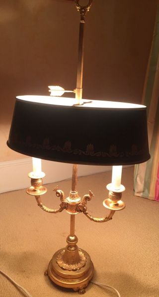 Empire Bronze Bouillotte Lamp,  Late 19th/early 20th Cent. ,  Adjustable Tole Shade