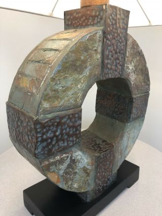 Vintage Mid Century Modern 1990s Brutalist Copper Stone Myan Stargate Lamp