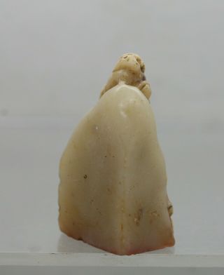 Exquisite Antique Chinese Hand Carved Old White Hetian Jade Seal Engraved 7