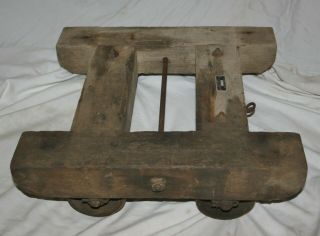 Vintage Wood W/cast Iron Wheels U.  S.  Navy Contract No.  A - 1122 Rolling Cart Dolly